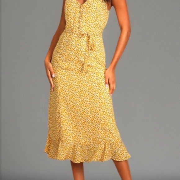 Lulus Dresses & Skirts - Lulu's Yellow Floral Midi Dress